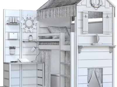 KidsRoom bunk bed with desk 3D model