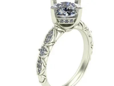 Engagement Ring with flowers from gems 3D print model