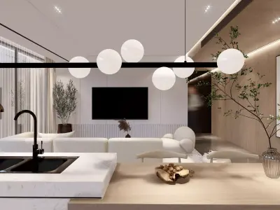  Living Room kitchen  Lumion 11 Scene Plus Sketch up File  3D model