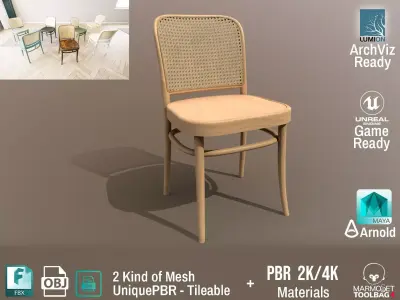 Ton Chair 811 Light Wood Design PBR - Lumion - UE4 Low-poly 3D model