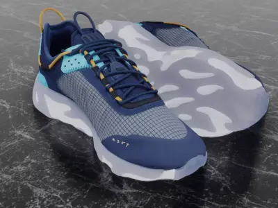 Nike 3D Shoes - White-Blue - N354 Series Low-poly 3D model