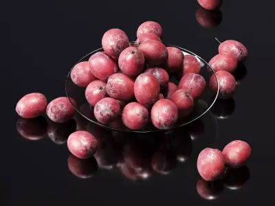Plums on a plate Low-poly 3D model