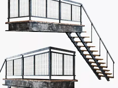 Metal stair with railing Low-poly 3D model