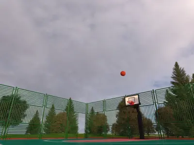 Detailed Outdoor Basketball Court - Low Poly 3D model