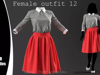 Female outfit 12 - Marvelous Designer project and OBJ 3D model