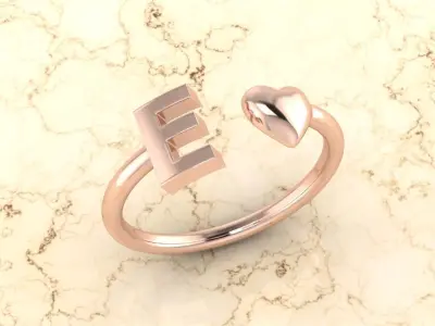 Alphabet Jewelry with Heart Ring E 3D print model