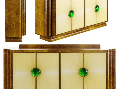Art Deco Sideboard with Green Crystal Handles 3D model