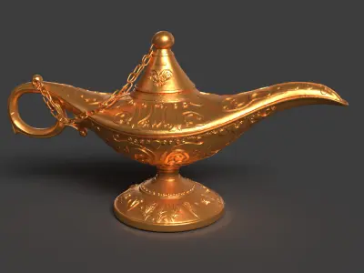 Chinese gold magic lamp   Low-poly 3D model