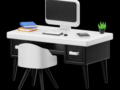 Job Desk 3D Render Illustration Free low-poly 3D model