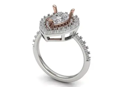 Women Ring 3DM STL Halo Ring Diamond Render Printable 3D print model