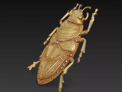 Golden Scarab Ornament - Luxury Insect Relief Sculpture 3D print model