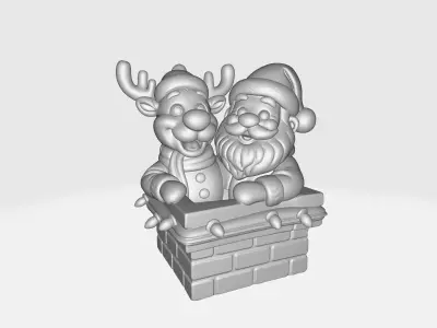 Santa and Reindeer Christmas Chimney Festive Holiday Decoration 3D print model