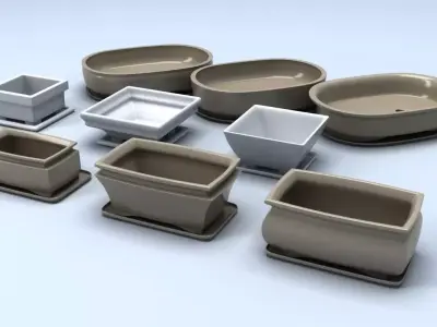 Bonsai pots Low-poly 3D model