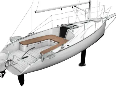 Small Sail Yacht White 3D model