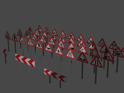 Street and traffic signs low-poly 3d models  Low-poly 3D model