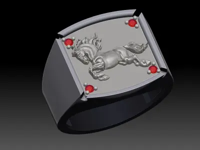 Horse man ring Sculpture jewelry Gold silver 3D print model