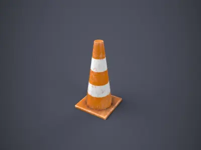 Traffic Barrels and Cone Low-poly 3D model