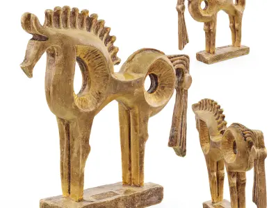 Scan 3 golden statues Low-poly 3D model