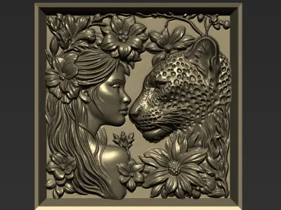 Leopard Head and A Girl A12 3D print model