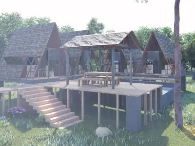 elevated triangular house 3D model