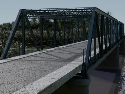 Steel Bridge with concrete pillars 3D model