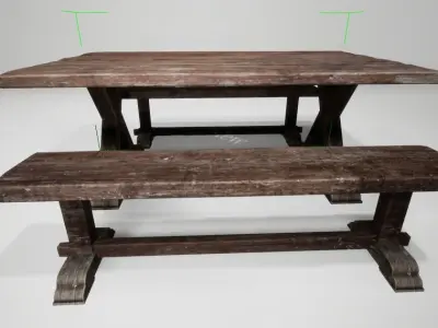 29- Square table picnic medieval quality UE4 Low-poly 3D model