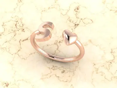 Alphabet Jewelry with Heart Ring S 3D print model