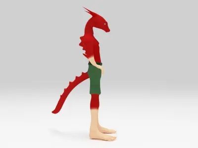 Character Red Dragon Low Polys  Rigged  Low-poly 3D model