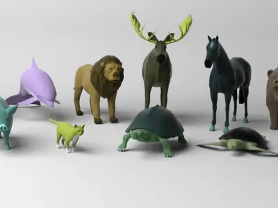 10 low poly colored animals pack Low-poly 3D model