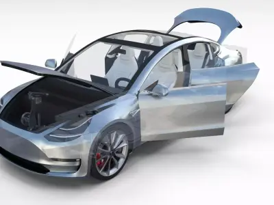 Tesla Model 3 Silver with interior and chassis 3D model
