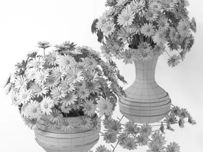 Realistic Daisy Chamomile Bouquet Vase 3D model