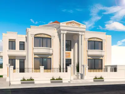 3D Villa house in middle of street 3D model