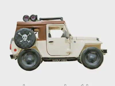 Cartoon Scout Jeep Toy with Binoculars and Skull Symbol Low-poly 3D model