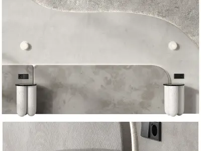 Headboard bedroom kit Nightstand lamp wavy panel 3D model