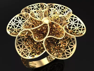  Mesh flower ring - Italian rings - Womens Rings - N6529 3D print model