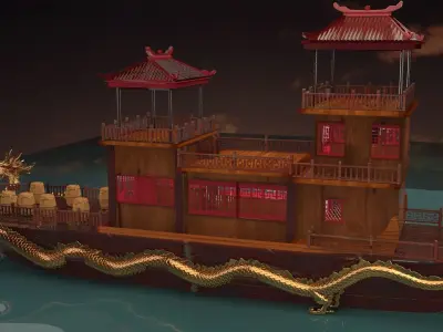 Chinese dragon  house boat   3D model