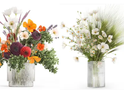 Collection of flower bouquets and vase set of 36 pieces 3D model