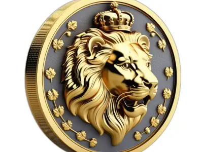 Golden Crowned Lion Medallion Emblem Low-poly 3D model