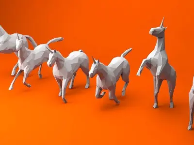 6 Lowpoly Unicorns three Low-poly 3D model