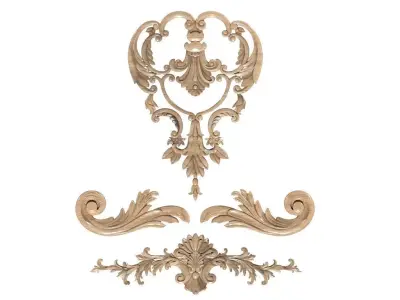 Cartouche-027 set of ornate carvings 3D model