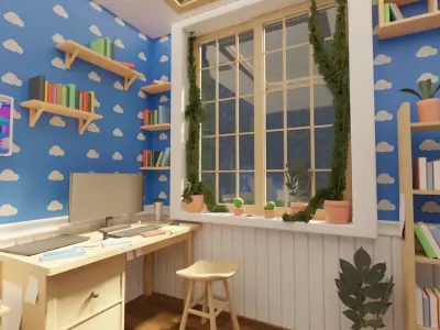 Home Bedroom Interior Environment Cartoon Style 3D model