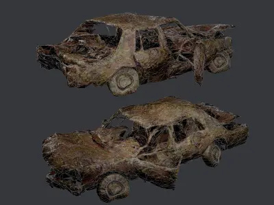 Apocalyptic Damaged Destroyed Vehicle Car Game Ready 19 Low-poly 3D model