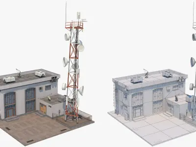 Radio Station - Communication Tower  Low-poly 3D model