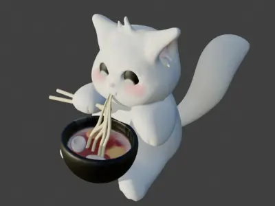 CAT EATING NOOODLE 3D print model