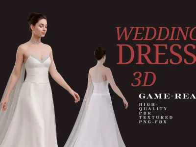 Luxury Wedding Dress - Low Poly Game Ready PBR 3D Model Free low-poly 3D model