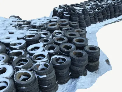 A pile of old car tires Scan Low-poly 3D model