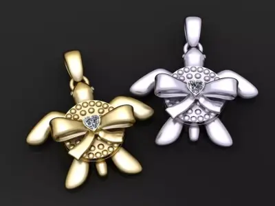 Diamond Bow Turtle Pendant 3D print model