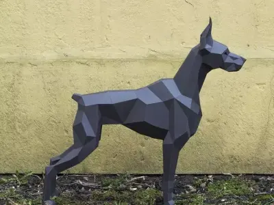 Low-Poly Dog Sculpture 3D Geometric Animal Art Black Low-poly 3D model