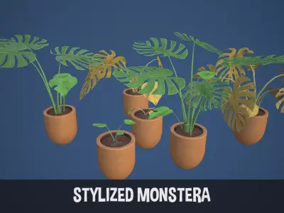 Stylized Monstera Swiss Cheese Plant Low-poly 3D model