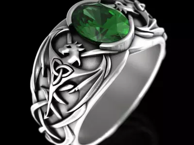 Anillo  con dragones celtas esmeralda 3D print model
